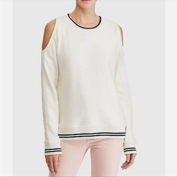 Lauren Ralph Lauren Tops - Lauren Ralph Lauren Cream Stripes Cold Shoulder Sweatshirt Size Medium